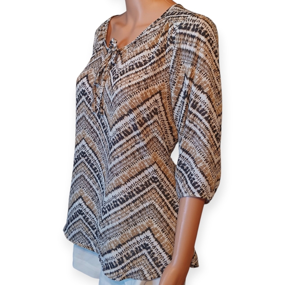 dressbarn Brown and Black Chevron Blouse - Picture 2 of 4